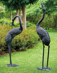 Set of 2 garden sculptures "Cranes", bronze