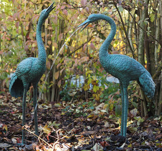 Set of 2 garden sculptures / gargoyles "Crane Couple", bronze