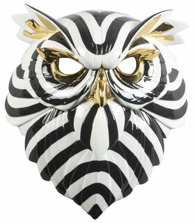 Wall object "Owl Mask Black and Gold", porcelain