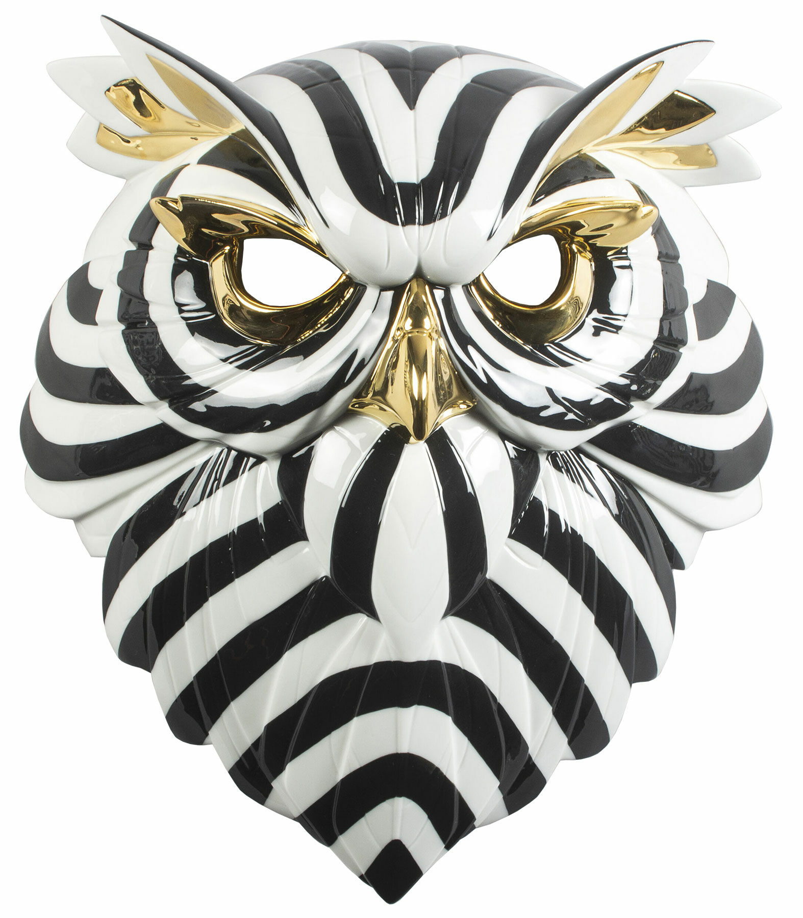 Wall object "Owl Mask Black and Gold", porcelain by Lladró