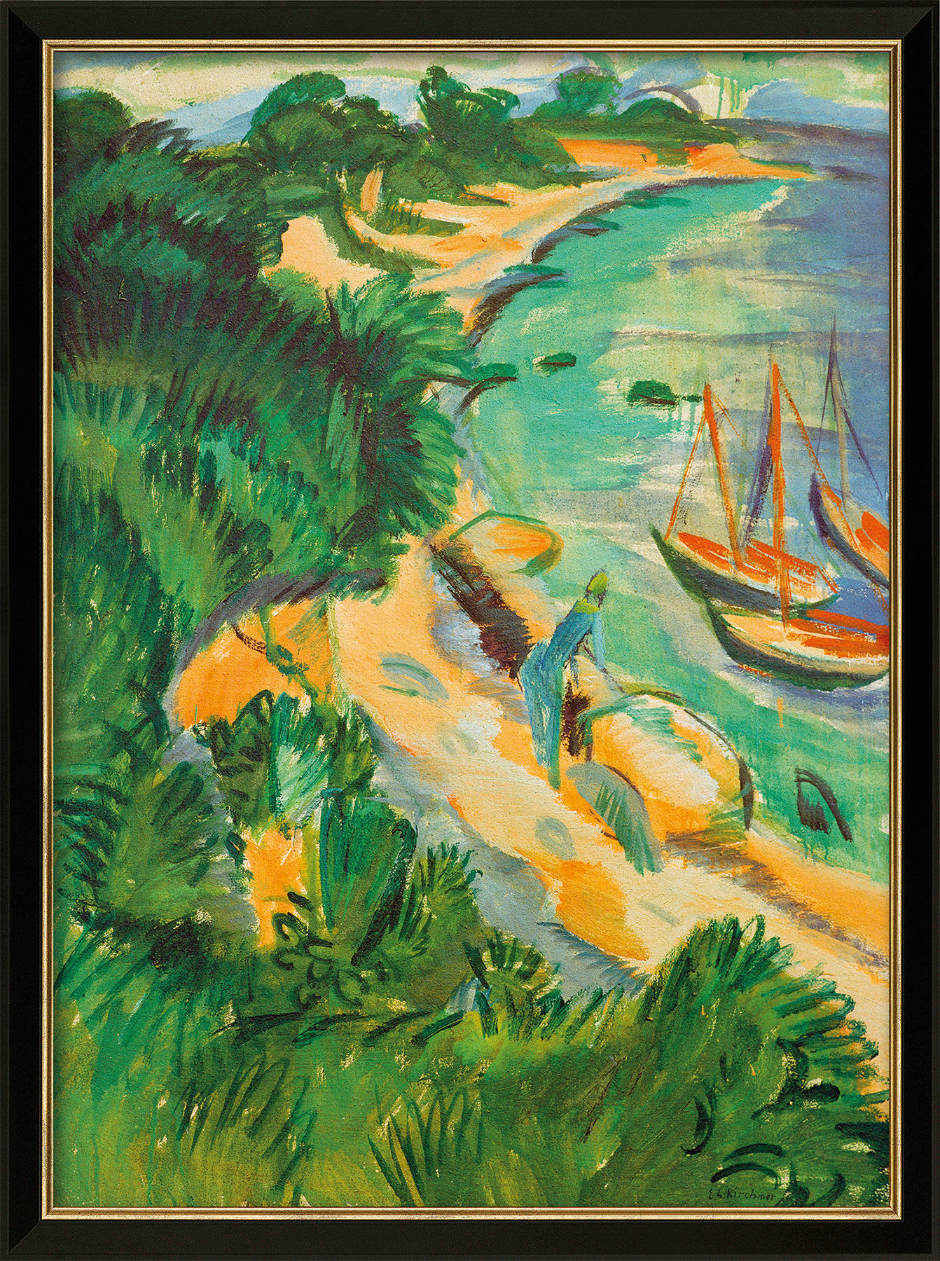 Picture "Fehmarn Bay with Boats" (1913), framed by Ernst Ludwig Kirchner