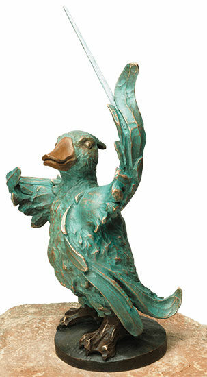 Gartenskulptur "Die Kapelle: Die Gans" - aus "Die Vogelhochzeit", Bronze