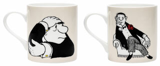 Set of 2 mugs with artist's motifs "The Thinker" & "Gentleman in an Armchair", porcelain by Loriot