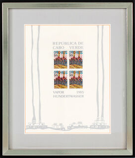 Bild "Vapor - Der Dampfer von Kap Verde". Sonderausgabe mit 4 Briefmarken à 50 Escudos, rot von Friedensreich Hundertwasser