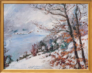 Tableau "Walchensee en hiver" (1923), version encadrée dorée de Lovis Corinth