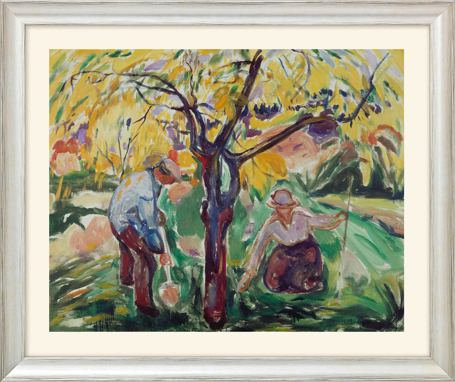 Bild "Apfelbaum" (1921) - aus "Jahreszeiten-Zyklus", Version silberfarben gerahmt von Edvard Munch