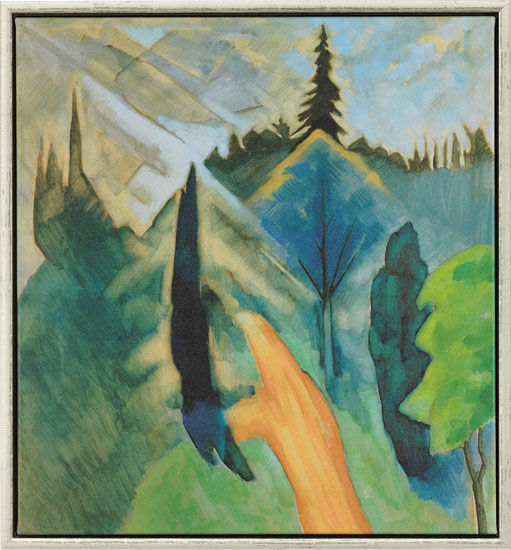Bild "Park in Dilborn mit lindgrünen Bäumen" (1915), gerahmt von Heinrich Nauen