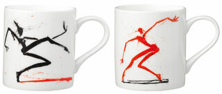 Set of 2 mugs with artist's motifs "Joie de vivre", porcelain by Helge Leiberg