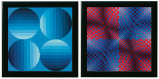 Set of 2 Pictures "Tuz" & "Hold-K", framed by Victor Vasarely