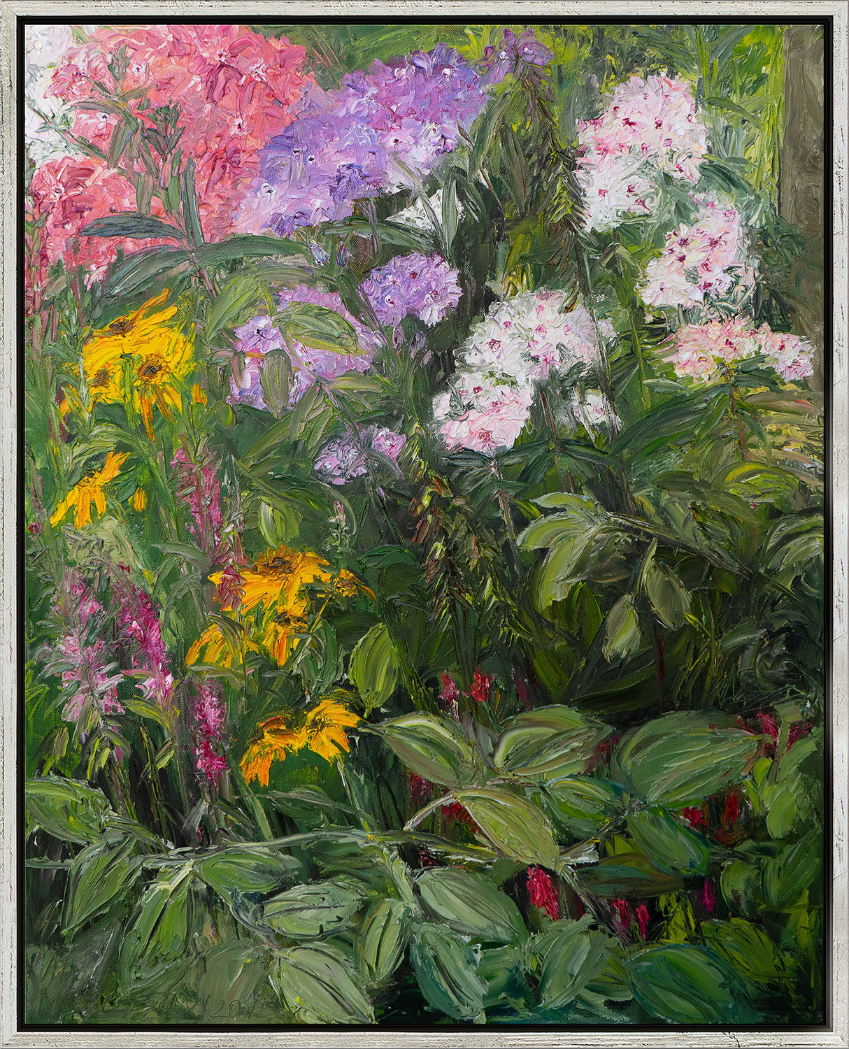 Bild "Blütenfülle / Phlox mit Ligularien" (2015) (Original / Unikat), gerahmt von Ute Meyer