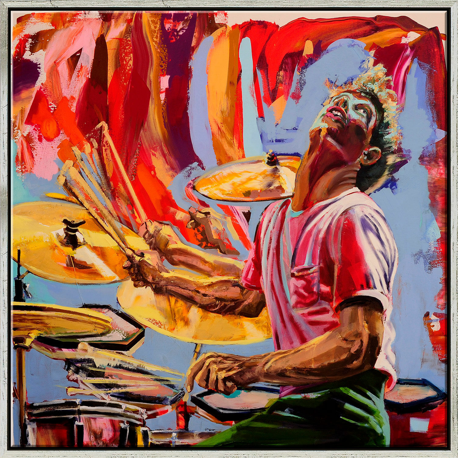 Picture "Drummer in Motion - Bill Bruford" (2018) (Original / Unique piece), framed by Jürgen Born