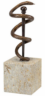 Sculpture "Serpent d'Esculape", métal moulé