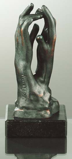 Skulptur "Die Kathedrale" (Étude pour le secret"), Kunstbronze von Auguste Rodin