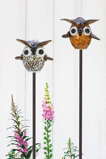 Gartenstecker "Eulenpaar", Glas/Metall