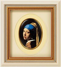 Miniature porcelænsbillede "Pige med perleørering" (1665), indrammet
