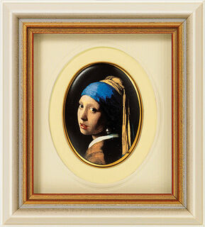 Miniature porcelain picture "Girl with a Pearl Earring" (1665), framed