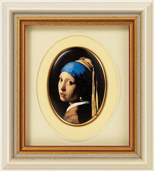 Miniature porcelain picture "Girl with a Pearl Earring" (1665), framed by Jan Vermeer van Delft