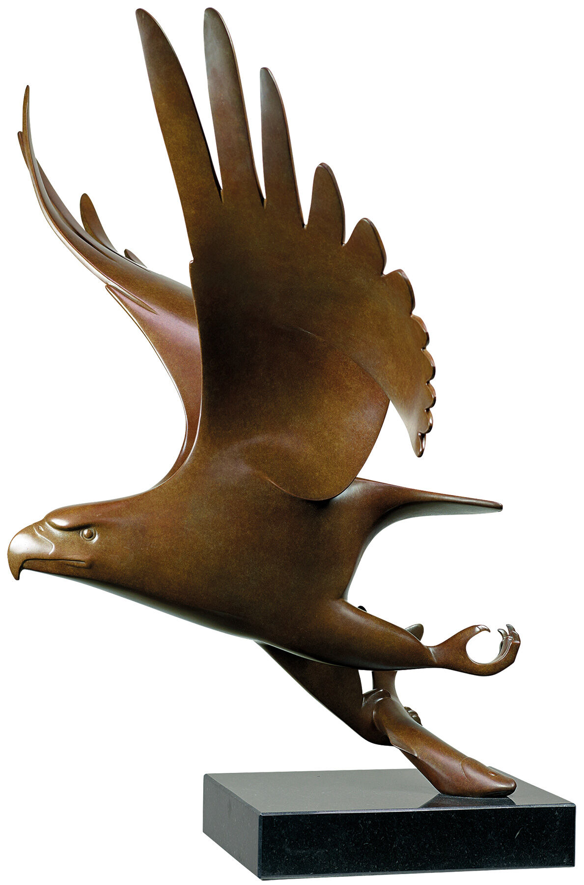 Sculpture "Oiseau de proie avec poisson n° 1", bronze brun von Evert den Hartog