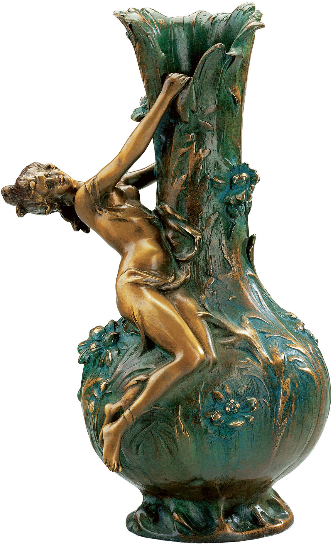 Vase "Marguerites", bronze version (antique green) by Louis Auguste Moreau