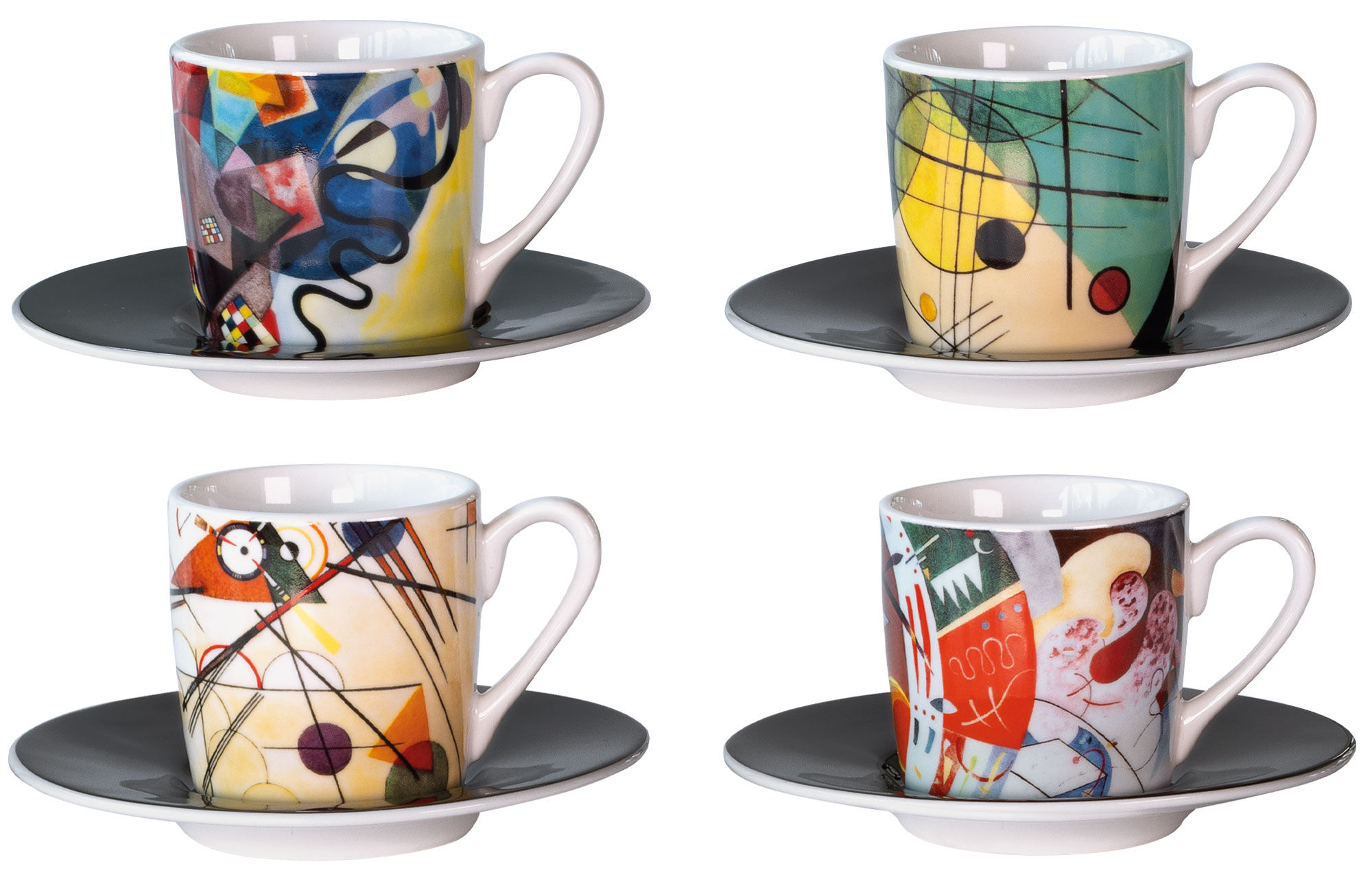 Set of 4 espresso cups with artist motifs, porcelain by Wassily Kandinsky