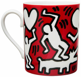 Mok "Wit op rood", porselein von Keith Haring
