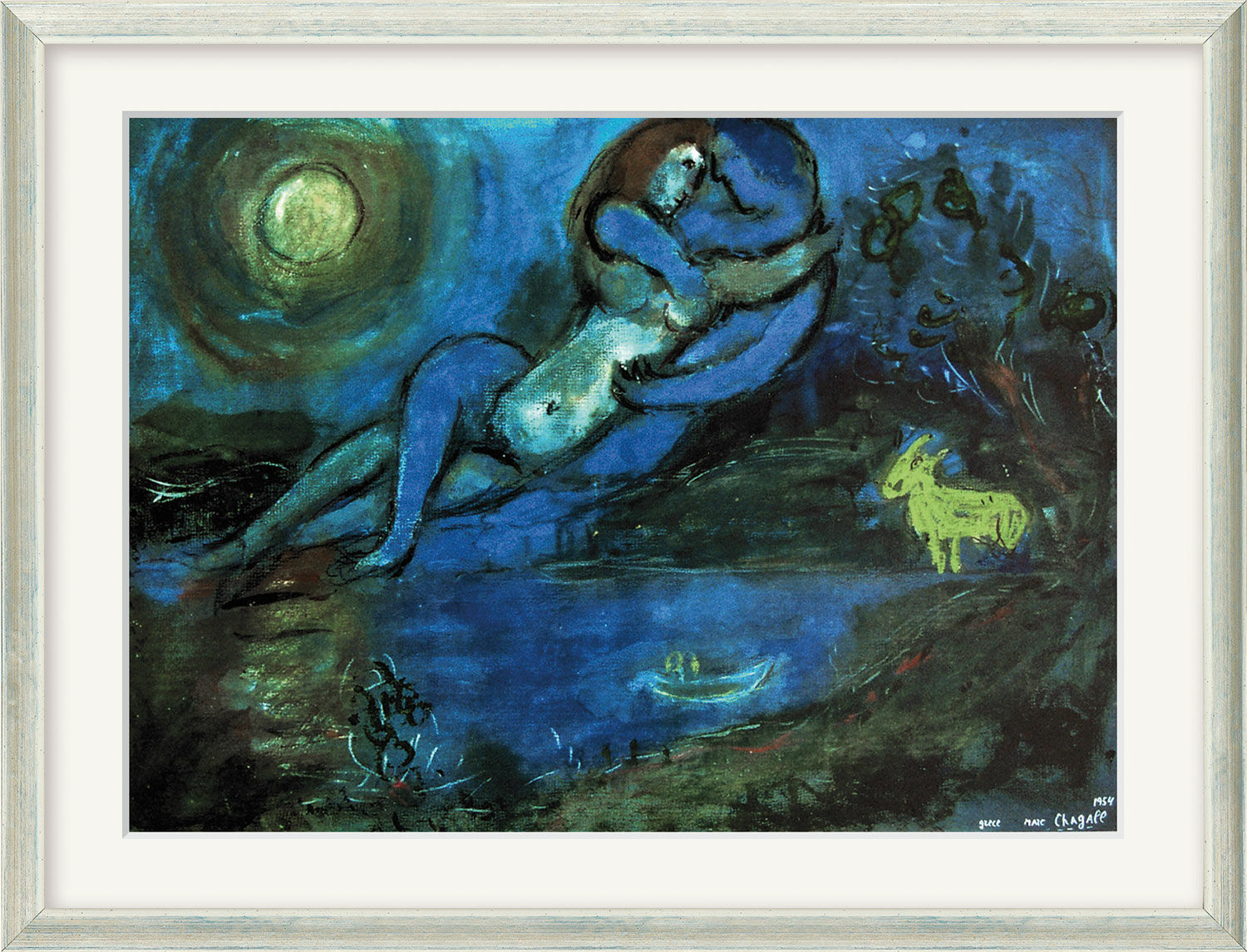 Picture "Blue Couple by the Water" (1954), framed by Marc Chagall