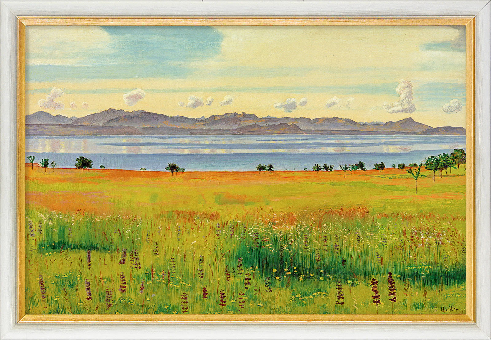 Billede "Genevesøen fra Saint-Prex" (1901), indrammet von Ferdinand Hodler