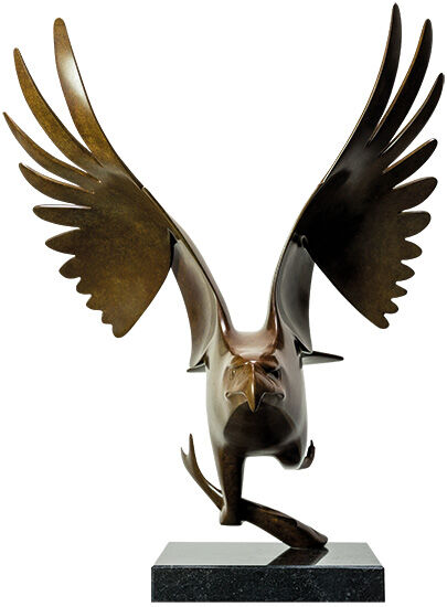 Skulptur "Raubvogel mit Fisch Nr. 1", Bronze braun von Evert den Hartog