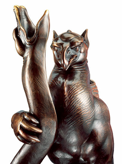 Sculpture / candlestick "Griffin and Serpent" (2006), bronze version by Ernst Fuchs