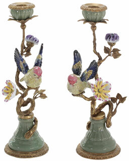 Pair of candlesticks "Coraline" in historical style, porcelain hand-painted