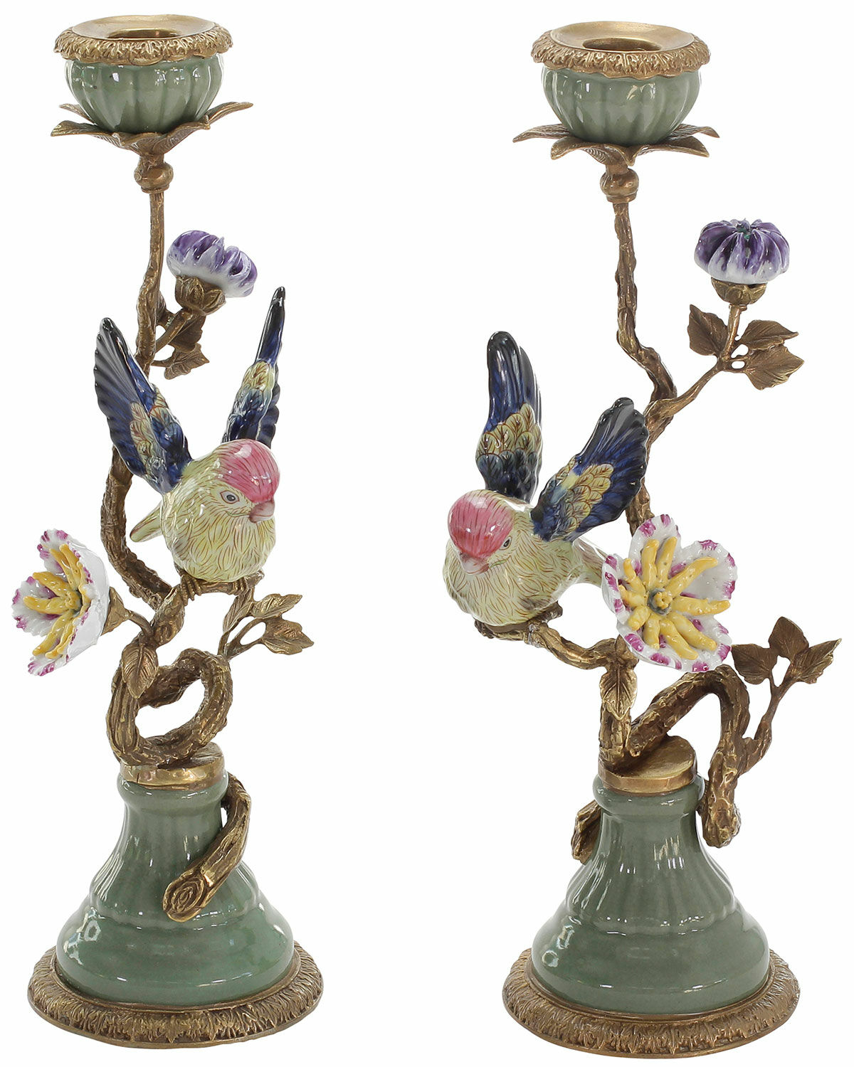 Kerzenleuchterpaar "Coraline" im historischen Stil, Porzellan handbemalt