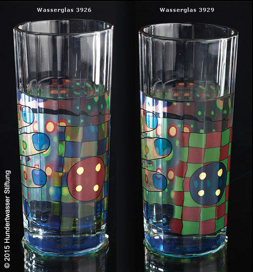 (Sæt C) 2 "Rainy Day Water Glasses" med bog (uden karaffel) von Friedensreich Hundertwasser
