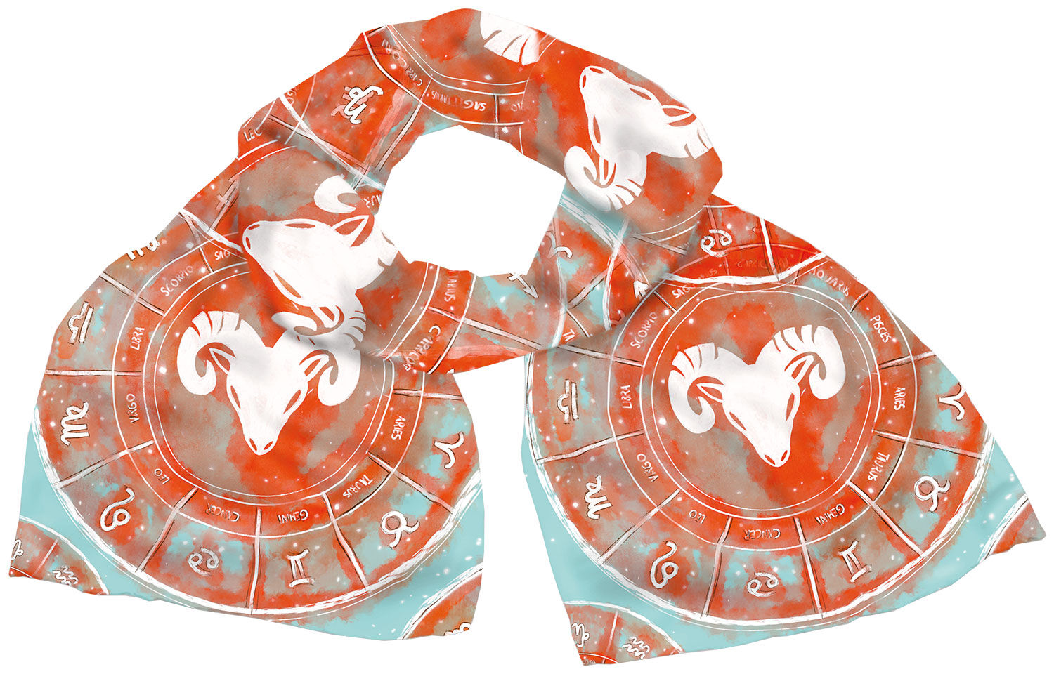 Jedwabna apaszka "Znak zodiaku Baran" (21.03.-20.04.), wersja pomarańczowa autorstwa Petra Waszak