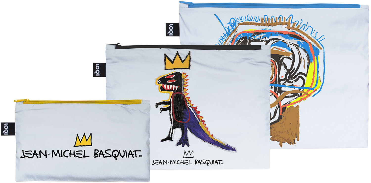 3 Reißverschlusstaschen "Crown, Pez Dispenser and Untitled" im Set von Jean-Michel Basquiat