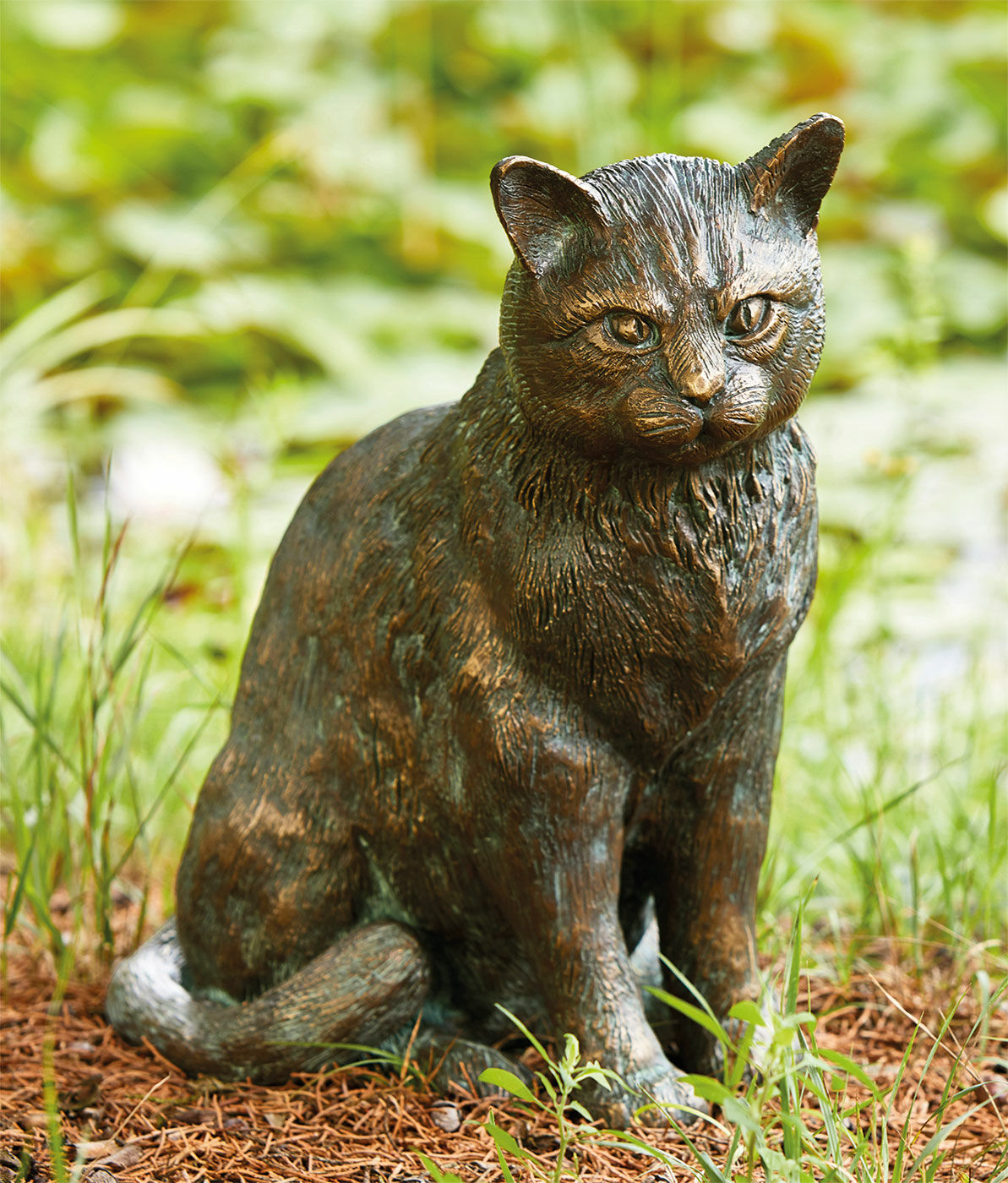 Tuinbeeld "Zittende kat", brons