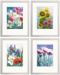 Set di 4 quadri di fiori, incorniciati
