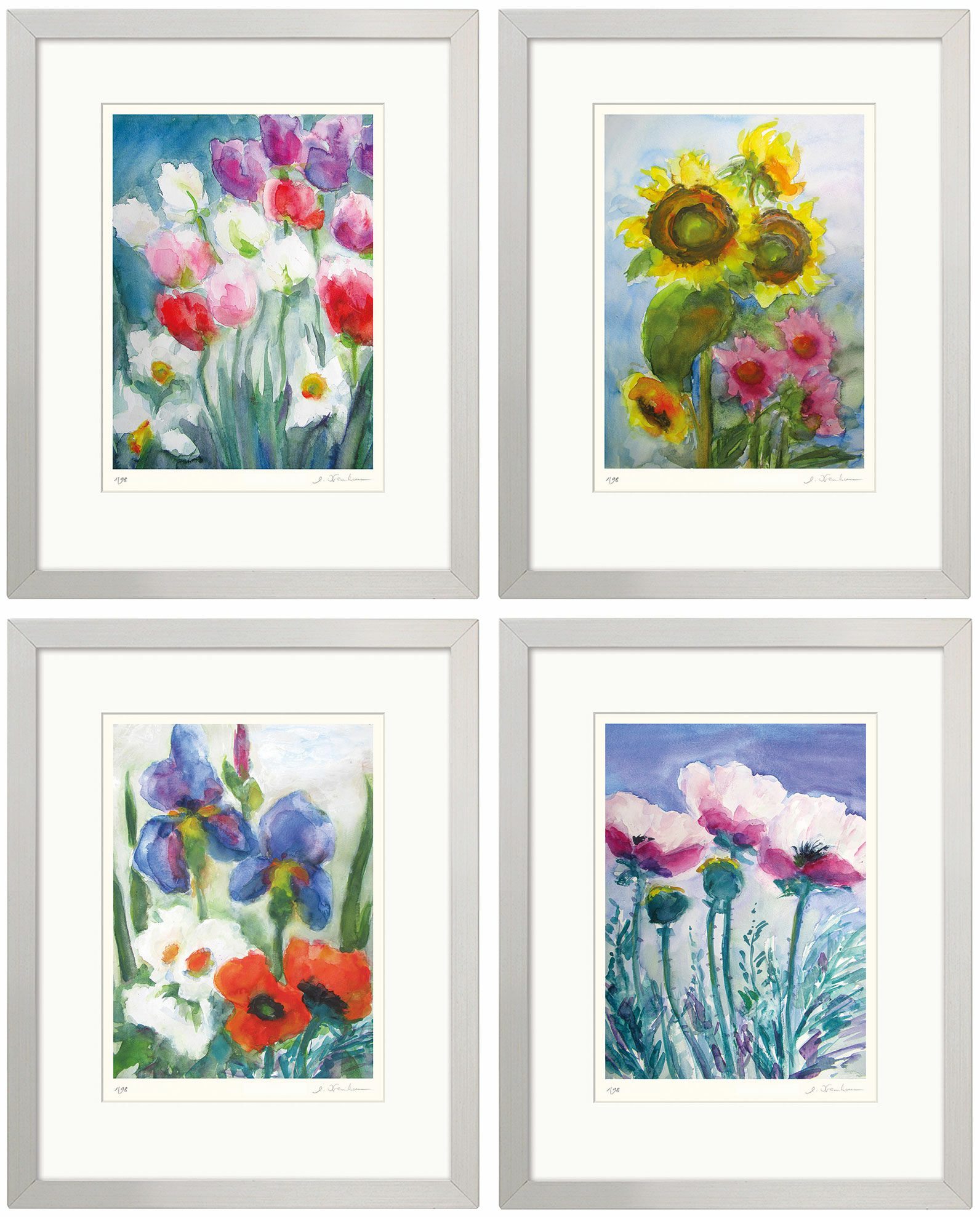 Ensemble de 4 photos de fleurs, encadrées von Christine Kremkau
