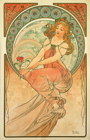 Glass picture "The Painting" (1898) by Alphonse Mucha