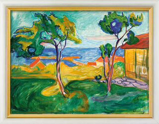 Bild "Der Garten in Asgardstrand" (1904-05), gerahmt von Edvard Munch