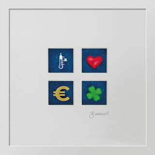Tableau en 3D "Santé, amour, prospérité et bonheur" (2023), encadrée