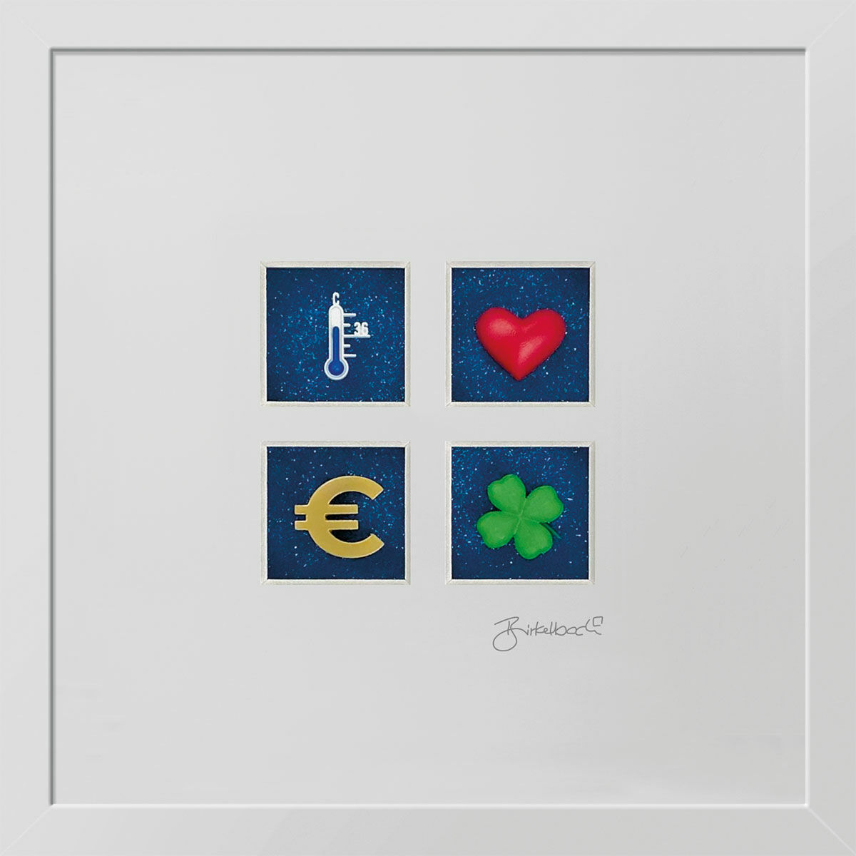 Tableau en 3D "Santé, amour, prospérité et bonheur" (2023), encadrée von Ralf Birkelbach