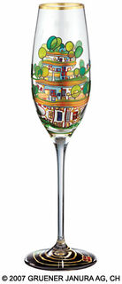 (699A) Champagne glass "The Houses Are Hanging Underneath the Meadows"