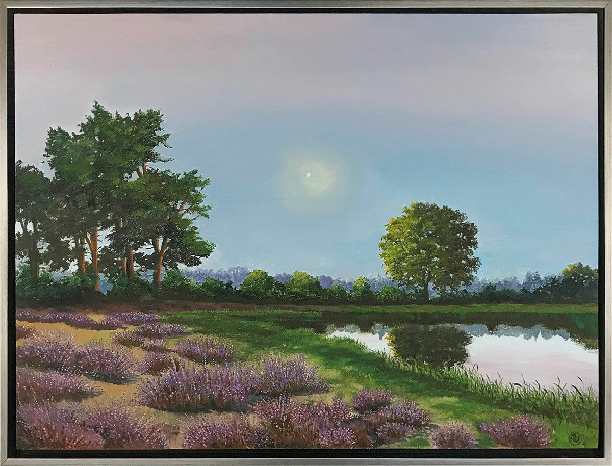 Picture "Evening at the Heideweiher" (2022) (Original / Unique piece), framed by Arnold Voet