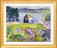 Bild "Frühling (Liebespaar am Ufer)" (1911-13) - aus "Jahreszeiten-Zyklus", Version goldfarben gerahmt
