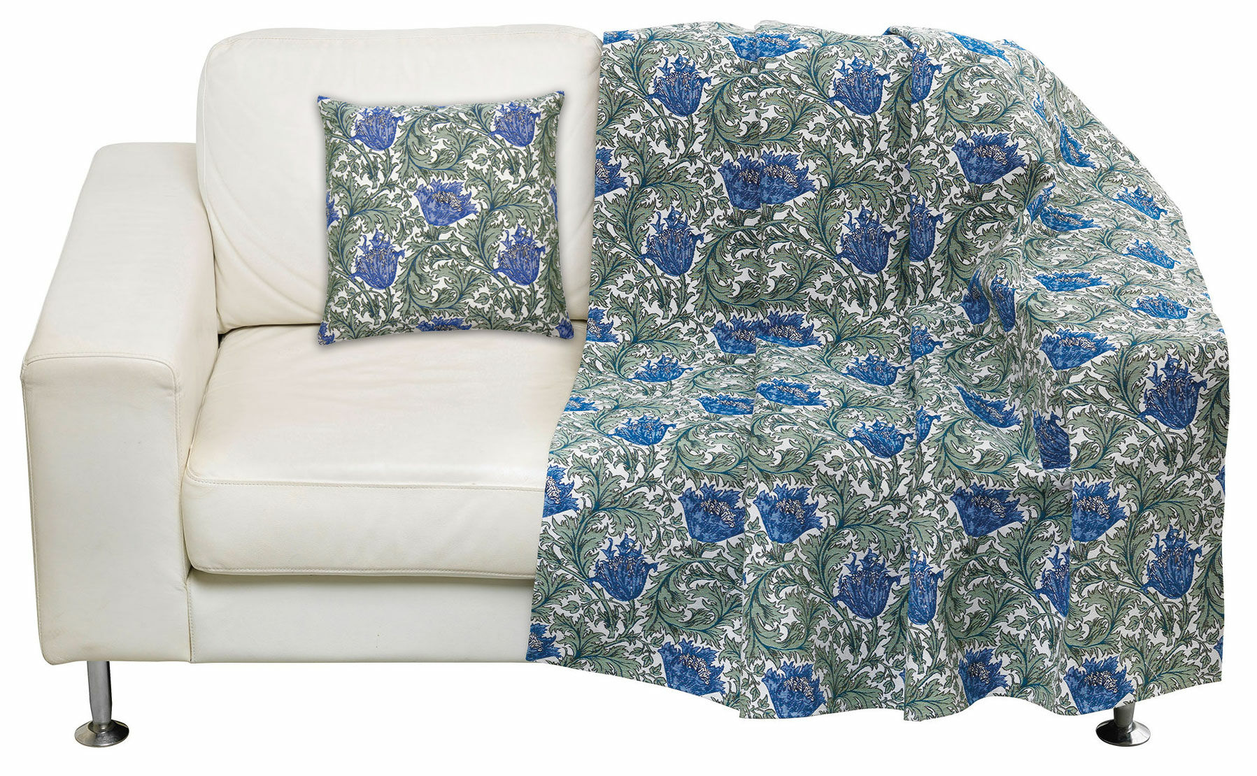 Set of throw and cushion cover "Anemone" - after William Morris