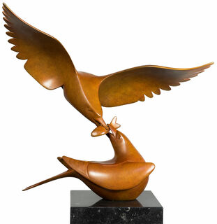 Skulptur "Zwei Möwen mit Fisch Nr. 1", Bronze braun