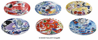 Les Vitraux d'Hadassah by Bernardaud - Set of 6 plates with artist's motifs, porcelain