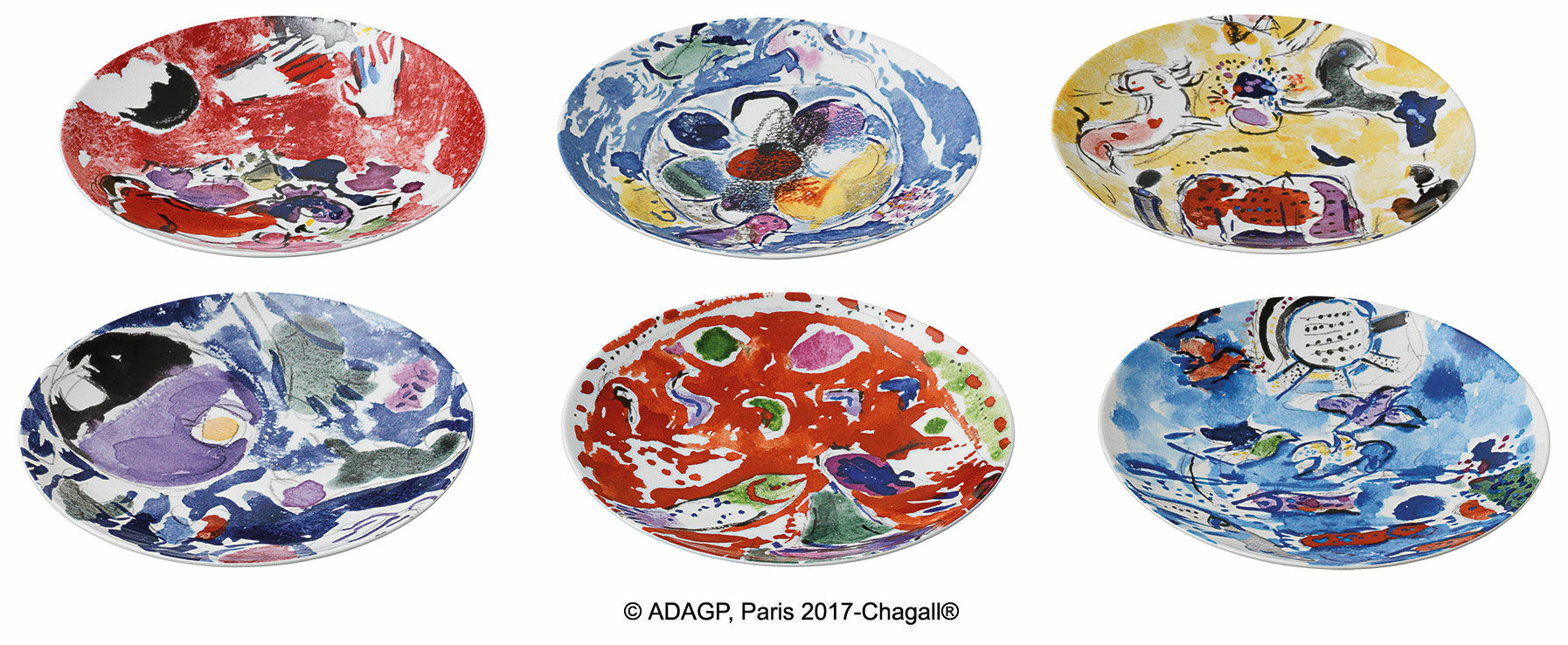Les Vitraux d'Hadassah af Bernardaud - Sæt med 6 tallerkener med kunstnerens motiver, porcelæn von Marc Chagall
