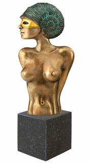 Sculpture "Ammonite with Mask", bronze version partially gold-plated by Michael Becker