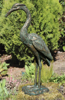 Gartenskulptur / Wasserspeier "Graureiher", Bronze